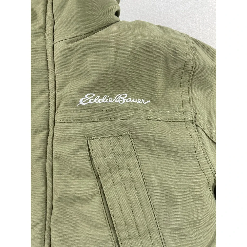 Eddie Bauer Down Parka Boys Faux Fur Hood Olive Green Size 2T With Gloves